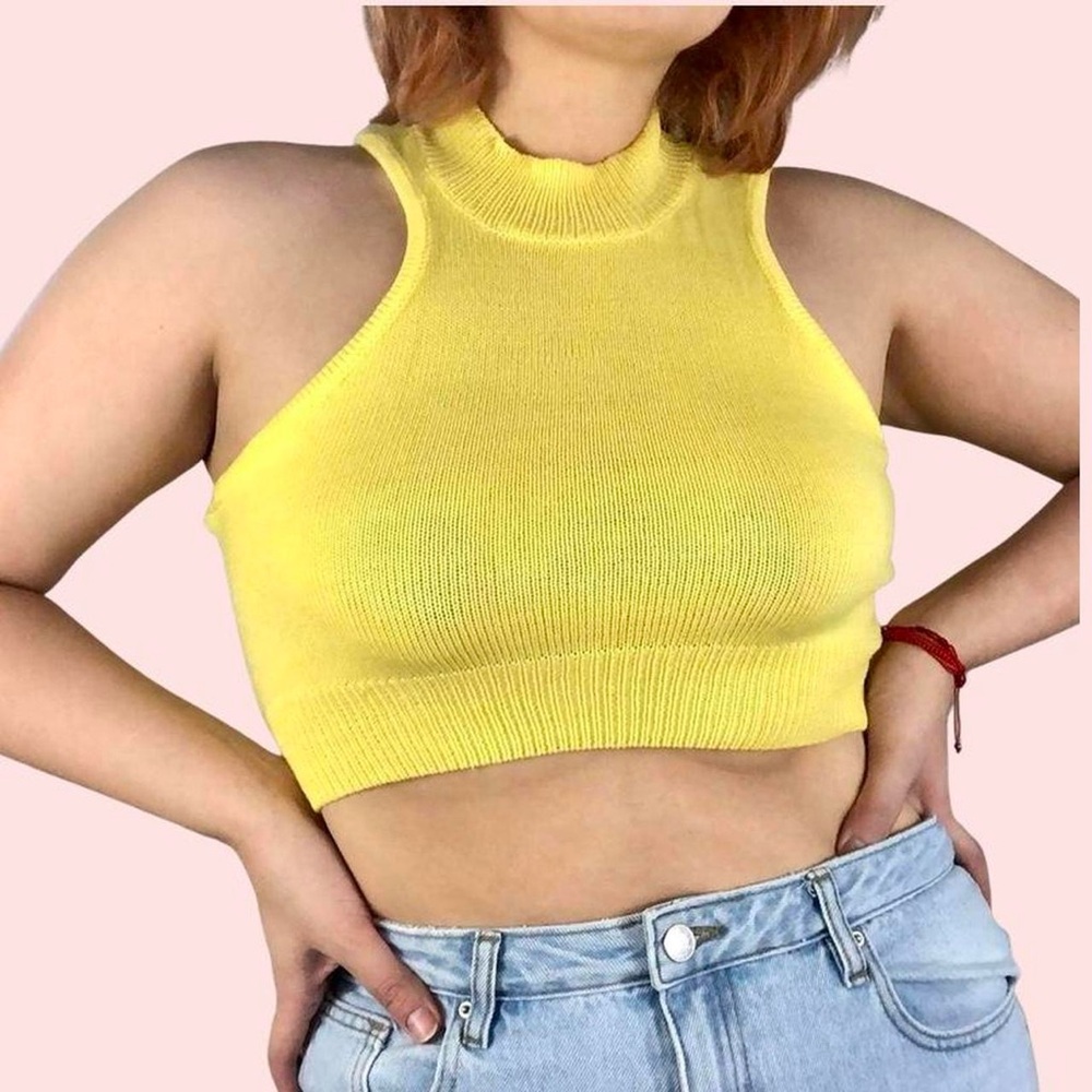 YELLOW KNITT TANK CROP TOP